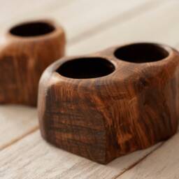 Handcrafted Oak Tealight Candle Holder Set Rustic Wood Decor - thumbnail 4