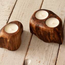 Handcrafted Oak Tealight Candle Holder Set Rustic Wood Decor - thumbnail 2