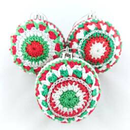 Handmade Crochet Christmas Baubles Festive Yule Ornaments, Set Of 3