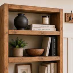 Industrial Bookcase Rustic Style, Steel Tube Legs, Solid Wood Shelves - thumbnail 2