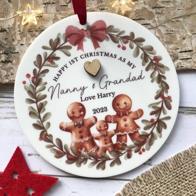 Boy Or Girl, 1st Christmas As Grandparents Acrylic Tree Decoration With Gift Bag - image 1