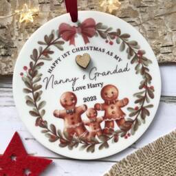 Boy Or Girl, 1st Christmas As Grandparents Acrylic Tree Decoration With Gift Bag