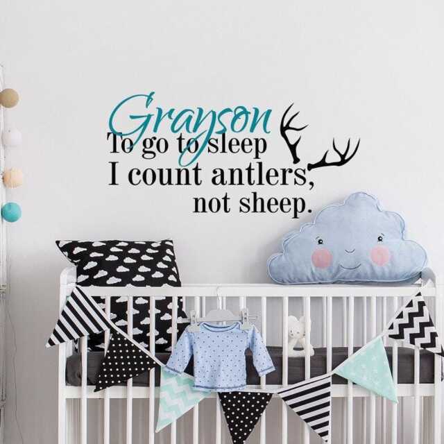 Personalized Antlers Nursery Wall Decal Hunting Decor Ww33 - image 1