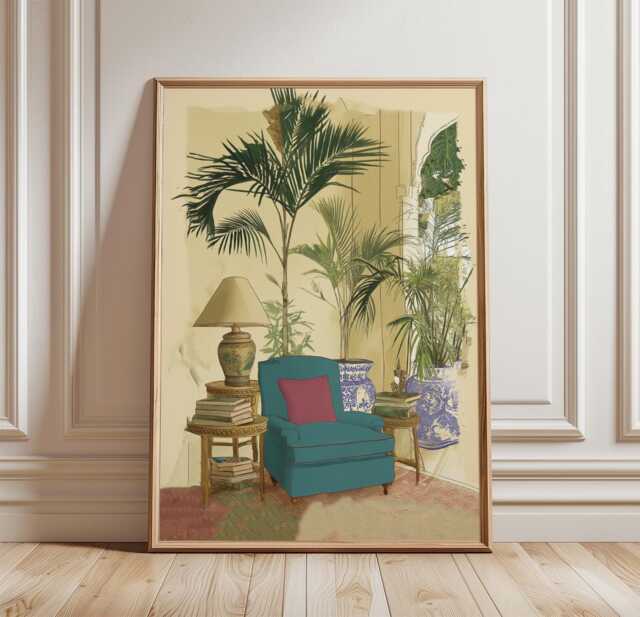 Reading Nook Poster, Botanical Interior Print, Tropical Wall Art - image 1