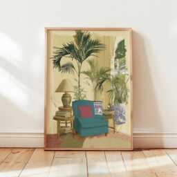 Reading Nook Poster, Botanical Interior Print, Tropical Wall Art - thumbnail 4