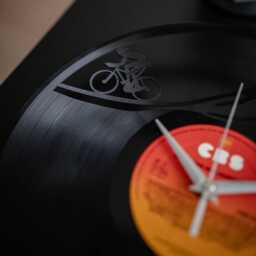 Vinyl Record Wall Clock Bicycle Retro Cyclist Bike Decor, Upcycled Gift For Brother - thumbnail 3