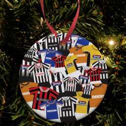 Grimsby Town Kit Mash Retro Shirt Christmas Tree Decoration Bauble Flat Ceramic Great Xmas Gift Football Gifts Printed in The UK