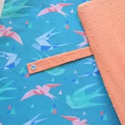Baby Blanket/ Rug Blue & Coral Nomatic With Origami Birds Pattern - thumbnail 2