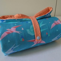 Baby Blanket/ Rug Blue & Coral Nomatic With Origami Birds Pattern - thumbnail 3