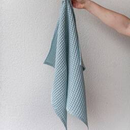 Waffle Linen Hand Towel in Sky Blue. Linen-Cotton Blend Waffle Bath Towel. Absorbent & High Quality - thumbnail 2