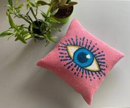 Handmade Tufted Evil Eye Pillow Cover Cotton Throw - 16x16 Inch - thumbnail 1