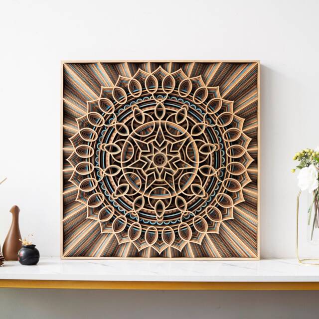 Nebula Multilayer Wood Carving Art, Geometric Mandala Handmade Wall Hanging, Home & Office Decoration - image 1
