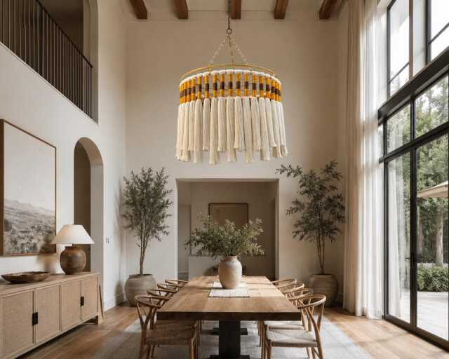 Handmade Boho Tassel Chandelier, Large Fringe Pendant Light, Natural Fiber Ceiling Light - image 1