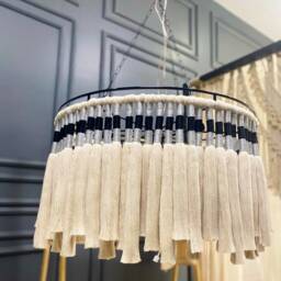 Handmade Boho Tassel Chandelier, Large Fringe Pendant Light, Natural Fiber Ceiling Light - thumbnail 4