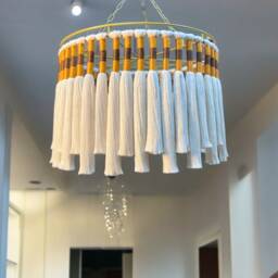 Handmade Boho Tassel Chandelier, Large Fringe Pendant Light, Natural Fiber Ceiling Light - thumbnail 2