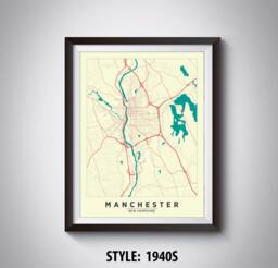 Manchester Nh Map Art Print Vintage Style Office Decor - thumbnail 1
