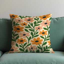 Floral Cushion Cover, Orange Peach Flowers Decorative Throw Pillowcase - thumbnail 3