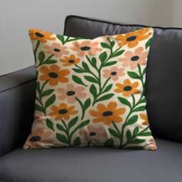 Floral Cushion Cover, Orange Peach Flowers Decorative Throw Pillowcase - thumbnail 4