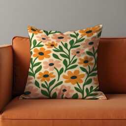 Floral Cushion Cover, Orange Peach Flowers Decorative Throw Pillowcase - thumbnail 2