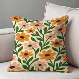 Floral Cushion Cover, Orange Peach Flowers Decorative Throw Pillowcase - thumbnail 1