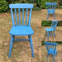 Dining Chairs, Hand Painted, Vintage, Rustic Spindle Back in Prussian Blue, Other Colours Available - thumbnail 2