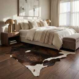 Dark Brown & White Cowhide Rug Rustic Hair-On Leather Area Rug - 39x38 Inches - thumbnail 3