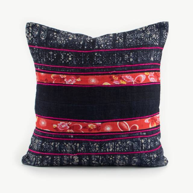 Vintage Indigo Batik Hmong Hemp Pillow - Handwoven Throw Cushion - 16x16 - image 1