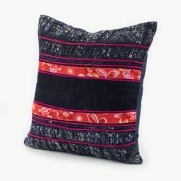 Vintage Indigo Batik Hmong Hemp Pillow - Handwoven Throw Cushion - 16x16 - thumbnail 2