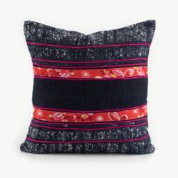 Vintage Indigo Batik Hmong Hemp Pillow - Handwoven Throw Cushion - 16x16 - thumbnail 1