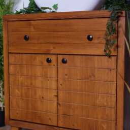 Hand-Crafted Pine Wood Bathroom Vanity - Chunky Wash Stand, Drawer & Cupboard Walnut Finish - thumbnail 4