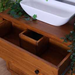 Hand-Crafted Pine Wood Bathroom Vanity - Chunky Wash Stand, Drawer & Cupboard Walnut Finish - thumbnail 3