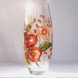Glass Vase With Physalis Personalized Hand Painted 10 Inch For Flowers Wildflower Orange Glass Gift Mom - thumbnail 1