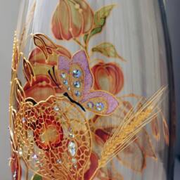 Glass Vase With Physalis Personalized Hand Painted 10 Inch For Flowers Wildflower Orange Glass Gift Mom - thumbnail 2