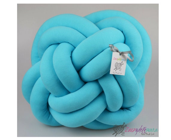 "Semicircular Knot Pillow Turquoise Cotton Decorative Cushion - 13.78""x13.78" - image 1