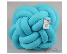 "Semicircular Knot Pillow Turquoise Cotton Decorative Cushion - 13.78""x13.78"