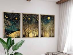 William Morris Set Of 3 Posters, Gold Decor, Print, Moon Poster, Night Sky Art, Botanical Floral Bedroom Art - thumbnail 1