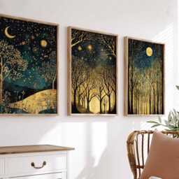 William Morris Set Of 3 Posters, Gold Decor, Print, Moon Poster, Night Sky Art, Botanical Floral Bedroom Art - thumbnail 3