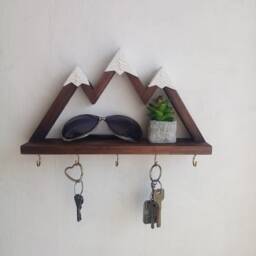 Mountain Wall Key Holder With Shelf Rustic Pine Wood Cabin Decor - thumbnail 2