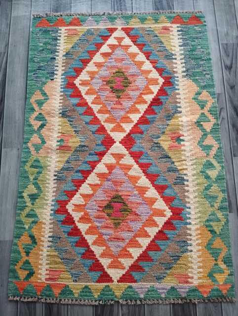 Classic Kilim Rug, Handmade Artisan Afghan Turkish Persian Qashqai Navajo Bohemian Natural Wool Flatweave Multicolour Rug 126x86 cm - image 1