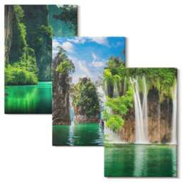 Canvas Art Set Of 3 - Green Landscapes With Waterfalls & Rocks, Picture Print, Wall Decor - thumbnail 2