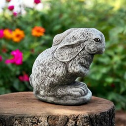 Stone Bunny Statue Cement Rabbit Sculpture Rustic Garden Ornament Outdoor Yard Hare Figure Concrete Animal Figurine Handmade Decor Gift - thumbnail 2