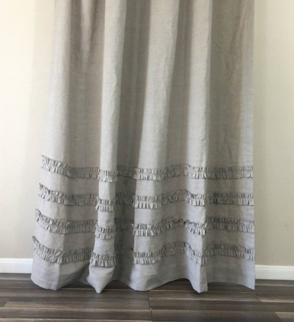 Dark Linen Shower Curtains With 4 Rows Of Ruffles, 100% Linen, 72x72, 72x85, 72x94, Custom - image 1