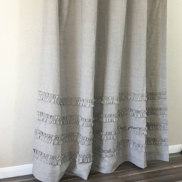Dark Linen Shower Curtains With 4 Rows Of Ruffles, 100% Linen, 72x72, 72x85, 72x94, Custom - thumbnail 2