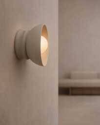 Small Pompeii - Ceramic Flush Mount Wall Sconce Handmade Minimalist Dome Light Fixture in Natural Dune - thumbnail 1