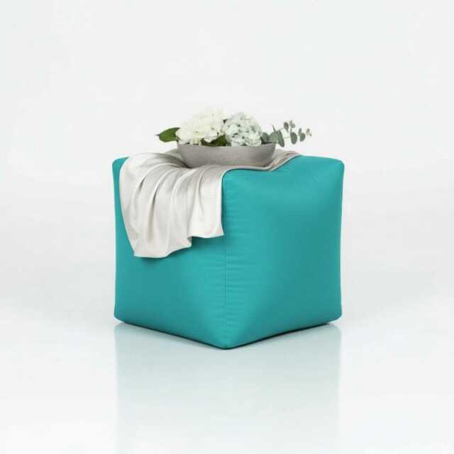 Turquoise Bean Bag Ottoman Water Resistant Footstool, Indoor Outdoor Seating - image 1