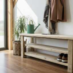 Reclaimed Shoe Storage Bench With Shelves, Handmade Country Farmhouse Rack - thumbnail 3