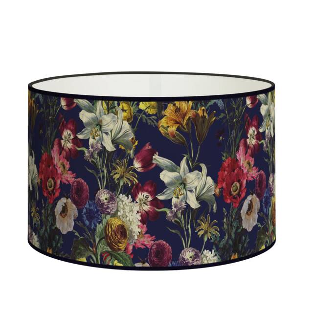 Floral Lampshade - Lush Botanical Garden Motif On A Navy Background Interior Decoration, Available For Lamp Base & Suspension - image 1
