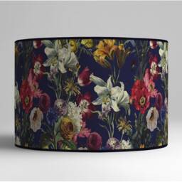 Floral Lampshade - Lush Botanical Garden Motif On A Navy Background Interior Decoration, Available For Lamp Base & Suspension - thumbnail 2