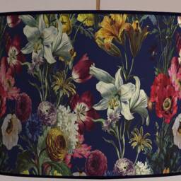 Floral Lampshade - Lush Botanical Garden Motif On A Navy Background Interior Decoration, Available For Lamp Base & Suspension - thumbnail 3