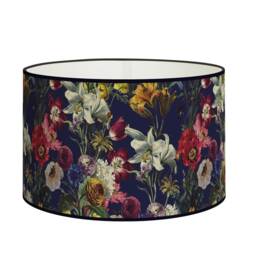 Floral Lampshade - Lush Botanical Garden Motif On A Navy Background Interior Decoration, Available For Lamp Base & Suspension - thumbnail 1